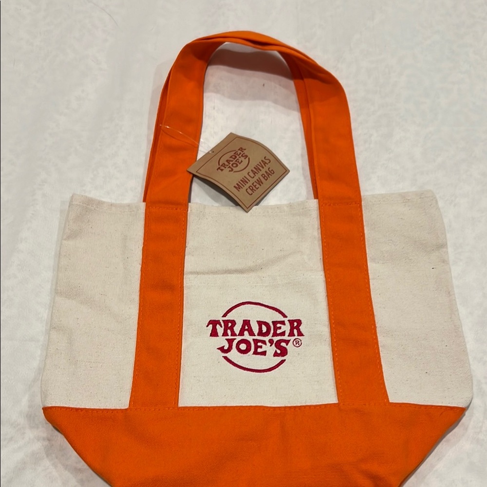 Trader Joe’s Orange and White Mini Canvas Tote Bag